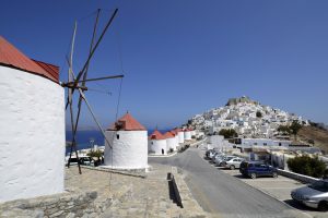 Greece, Astypalea Island, Chora with windmills and castle