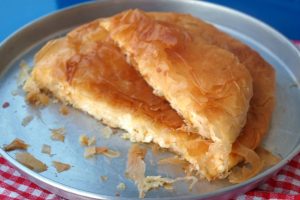Homemade Greek cheese bougatsa with crunchy phyllo