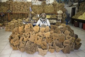The sponge shop and craft workshop named "Sponge Factory by NS Papachatzis" is the biggest sponge souvenir shop on Kalymnos