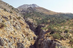 Asphendou Gorge in Crete, near the cave where Paleolithic petroglyphs were discovered.